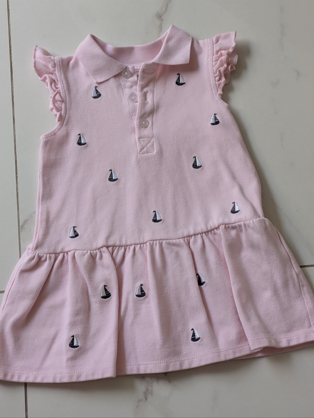 Little Me Pink Polo Sailboat Ruffle Dress